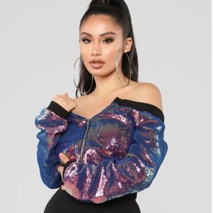 Sequin Betrayal Off Shoulder Jacket - Pink/combo,